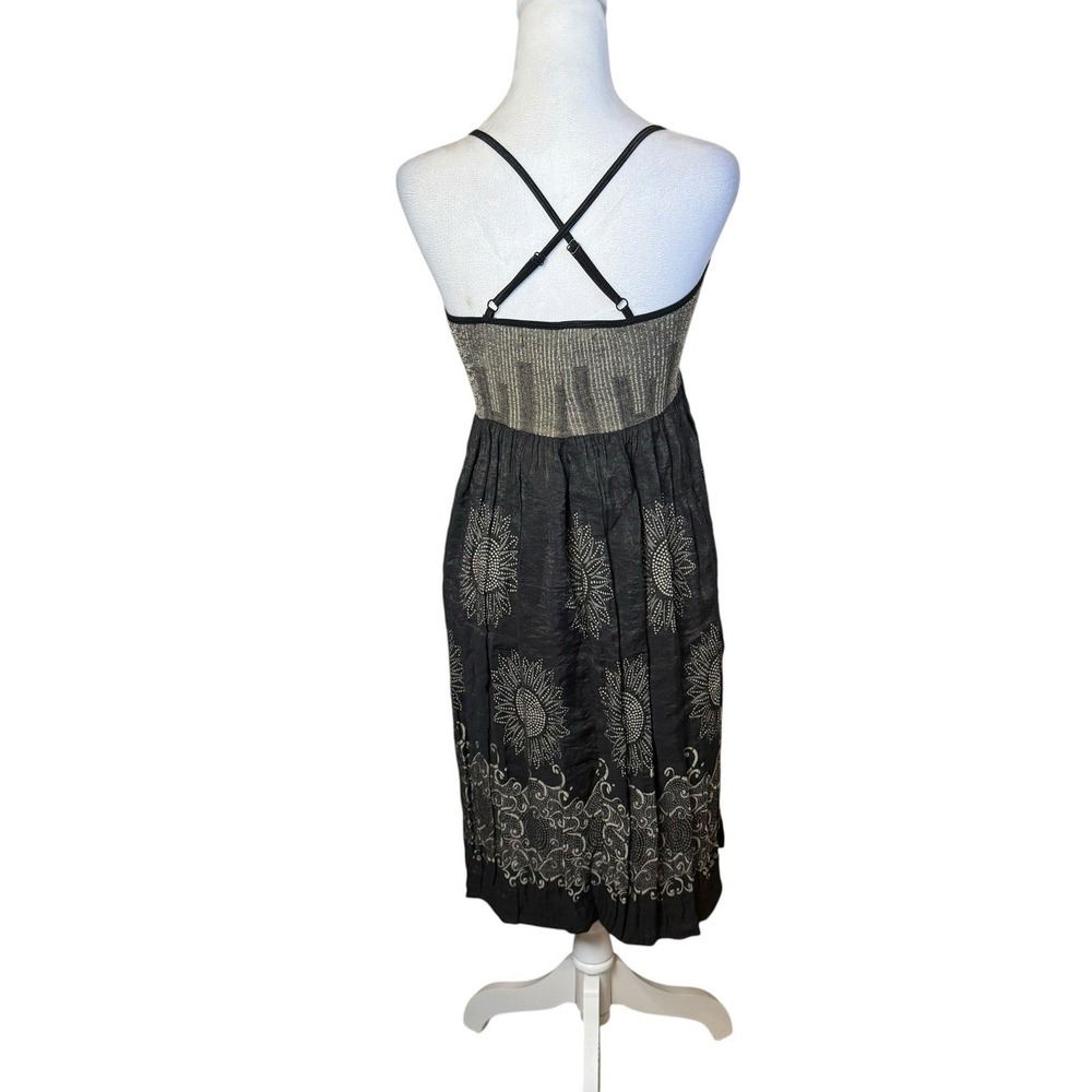 Max Studio Black Dress Small Sunflower Smocked Boho Chic Festival Artisan Hippie - Picture 5 of 10